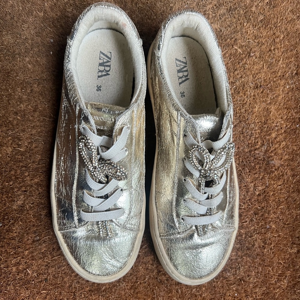 Zara Kids Metallic Silver Sneakers